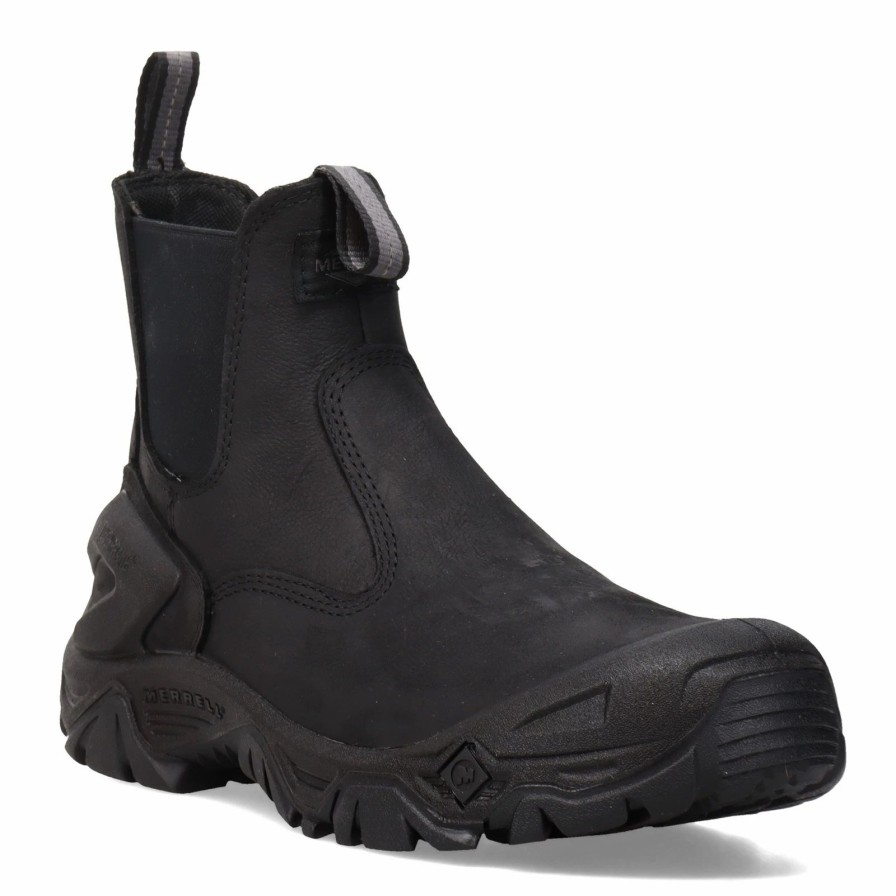 Boots * | Men'S Merrell Work, Strongfield Chelsea Wp Comp Toe Boot Wide Width